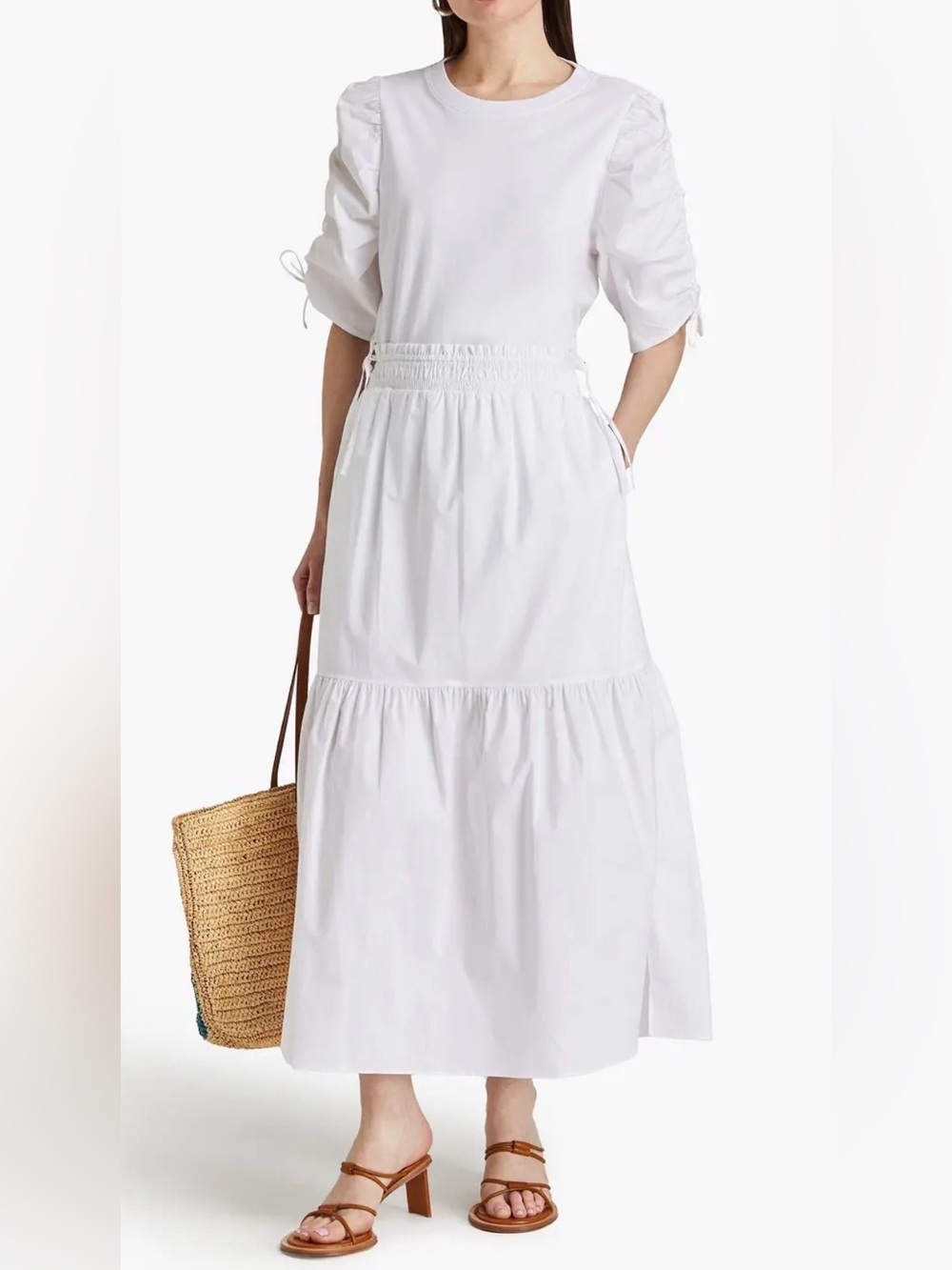 FRAME : White Organic Cotton Tiered / Smocked Skirt - Size M